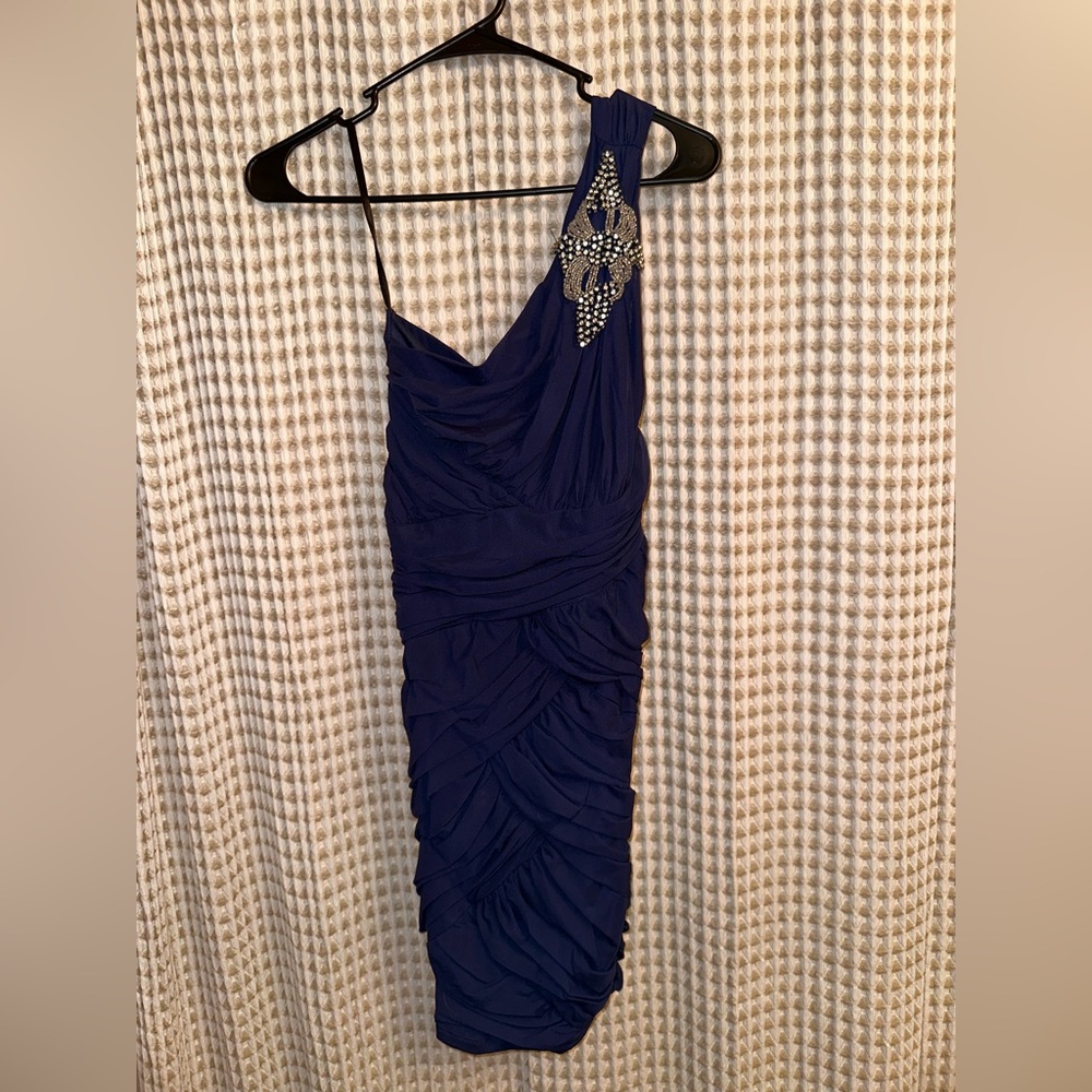 Navy Blue One Shoulder Ruched Bodycon Dress